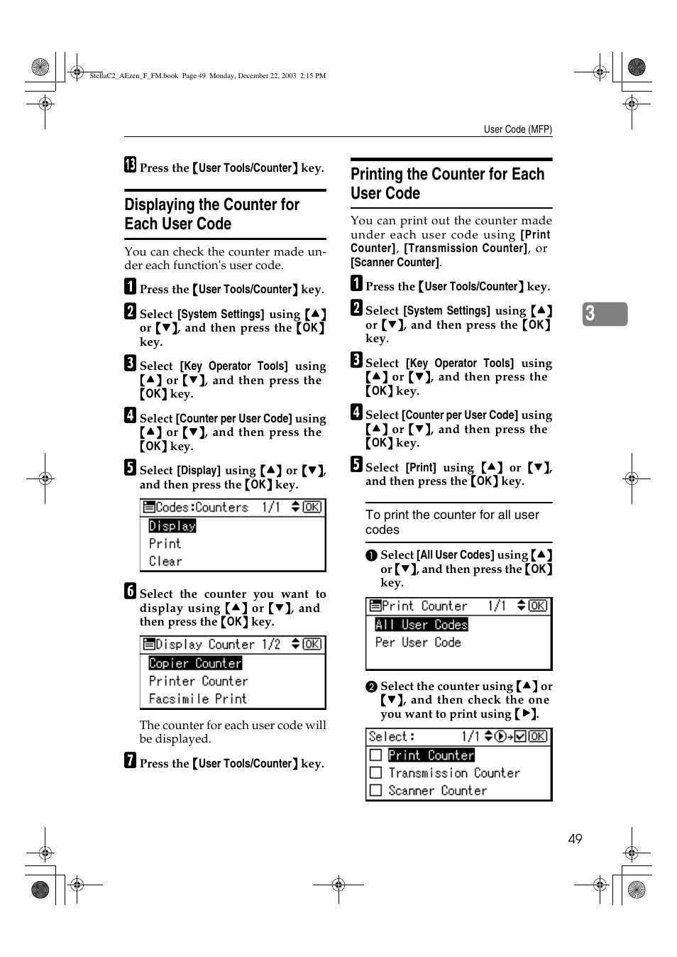 Displaying the counter for each user code, Printing the counter for each user code | Dixon Aficio 1515 User Manual | Page 59 / 1171