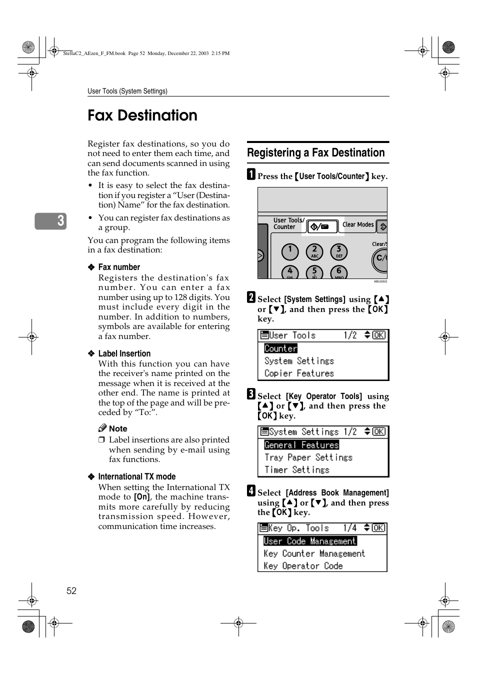 Fax destination, 3fax destination, Registering a fax destination | Dixon Aficio 1515 User Manual | Page 62 / 1171