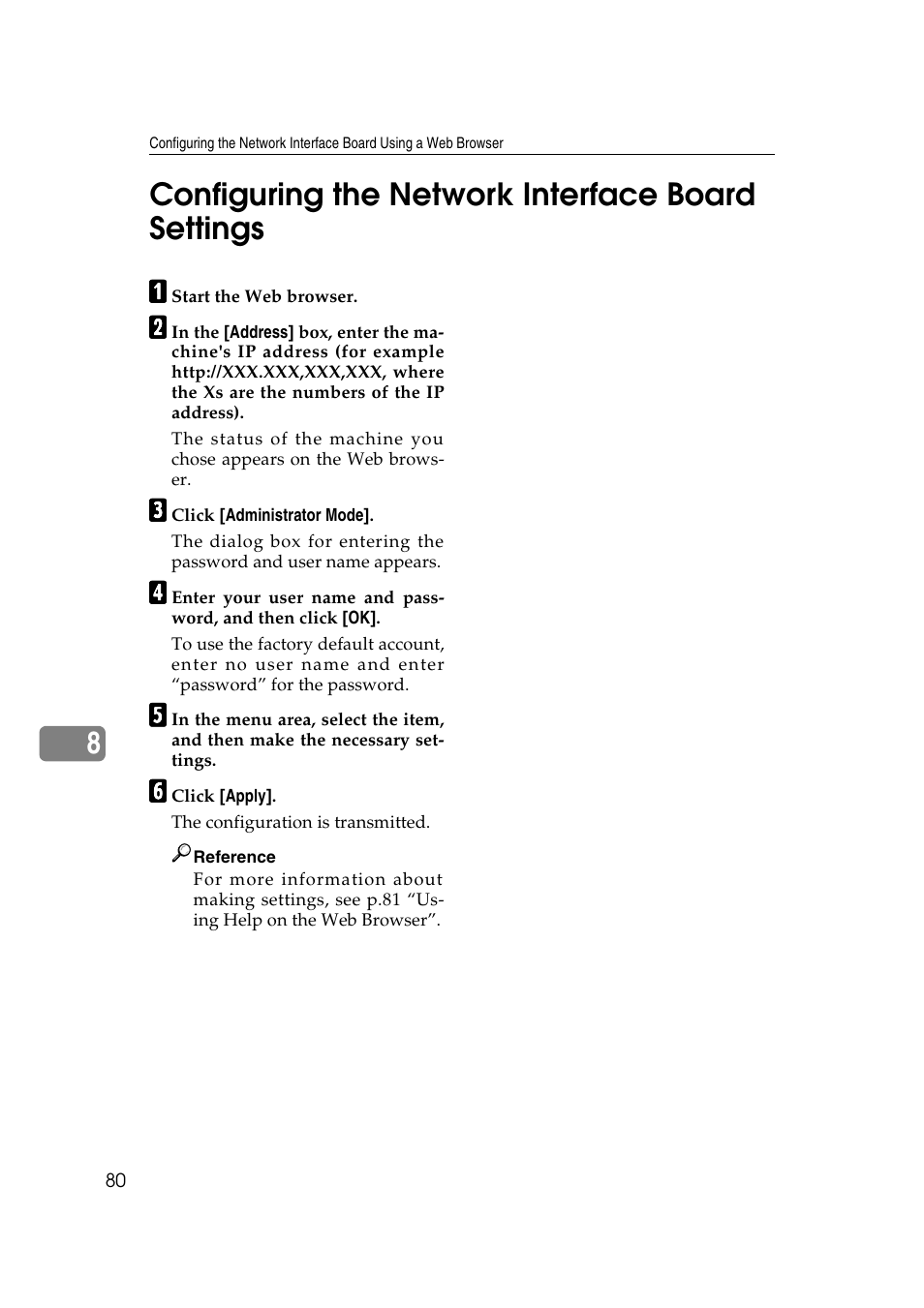 Configuring the network interface board settings, 8configuring the network interface board settings | Dixon Aficio 1515 User Manual | Page 650 / 1171