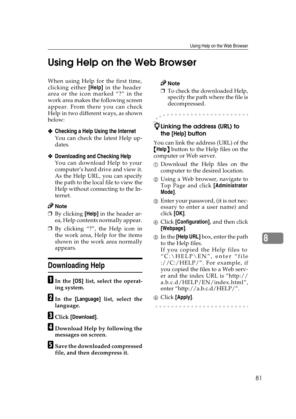 Using help on the web browser, Downloading help, 8using help on the web browser | Dixon Aficio 1515 User Manual | Page 651 / 1171