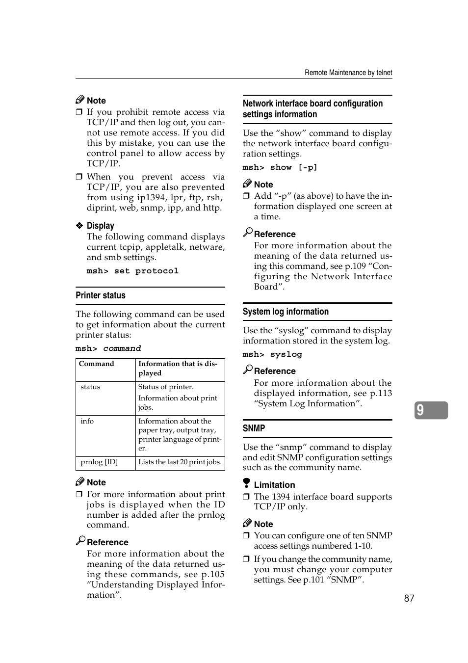 Printer status, System log information, Snmp | Dixon Aficio 1515 User Manual | Page 657 / 1171