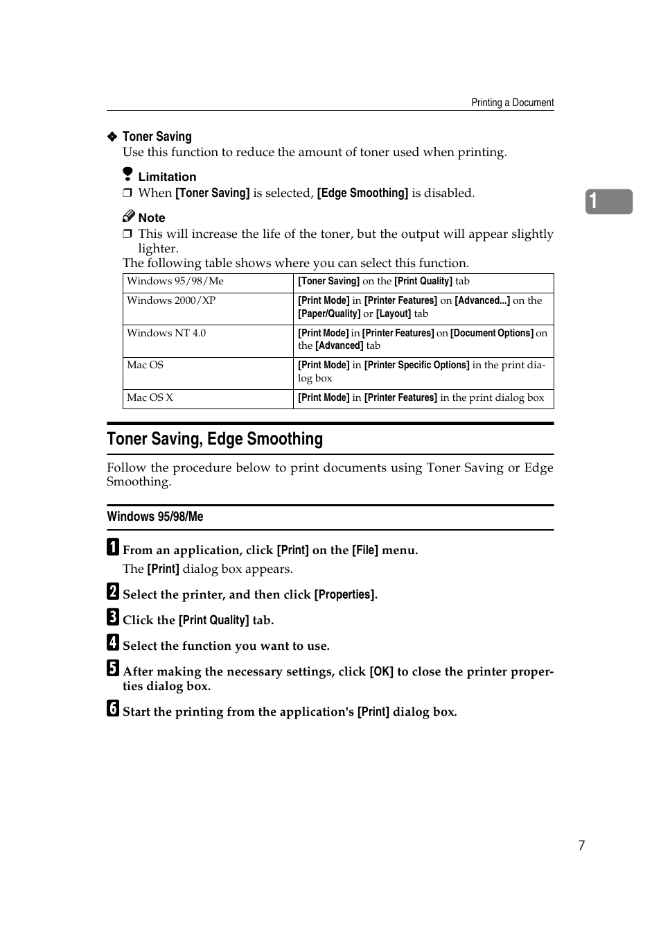 Toner saving, edge smoothing, Windows 95/98/me | Dixon Aficio 1515 User Manual | Page 711 / 1171