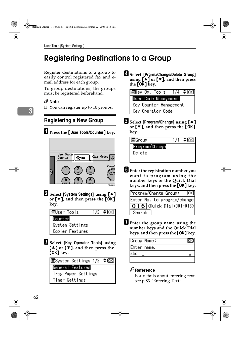 Registering destinations to a group, 3registering destinations to a group, Registering a new group | Dixon Aficio 1515 User Manual | Page 72 / 1171