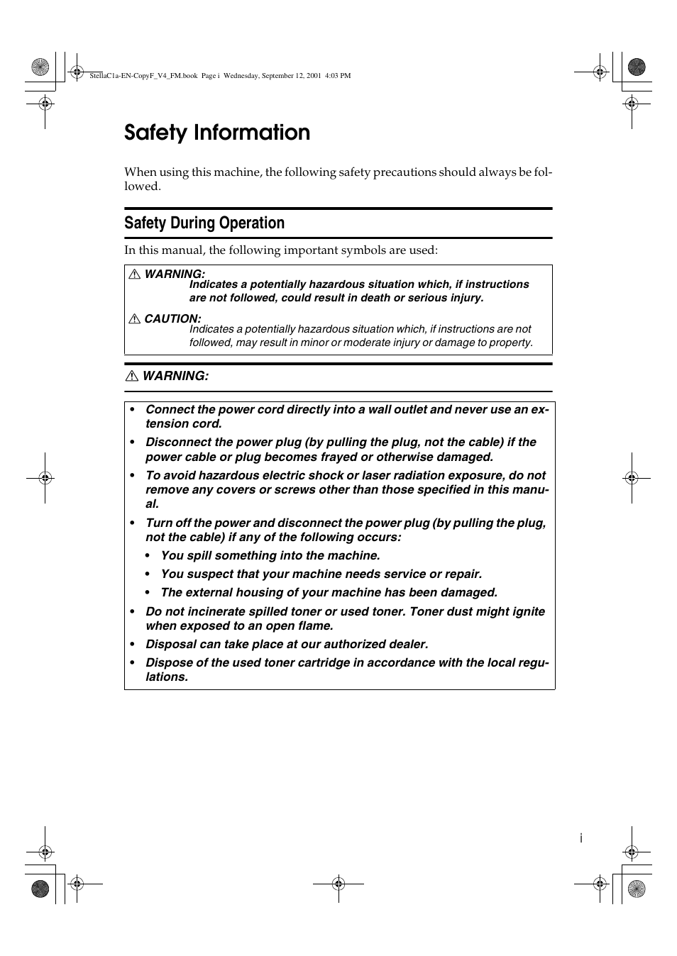 Safety information, Safety during operation | Dixon Aficio 1515 User Manual | Page 729 / 1171