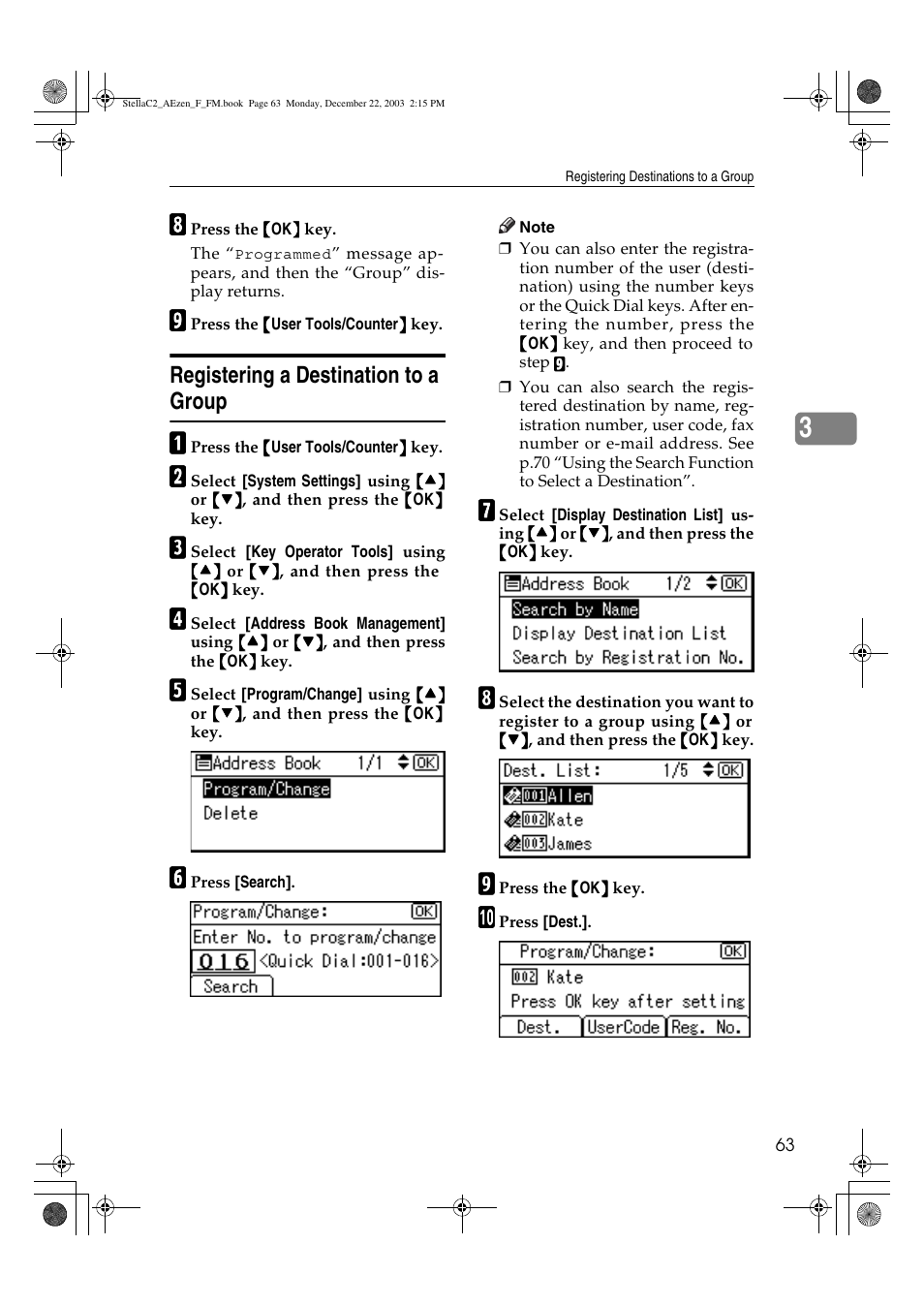 Registering a destination to a group | Dixon Aficio 1515 User Manual | Page 73 / 1171