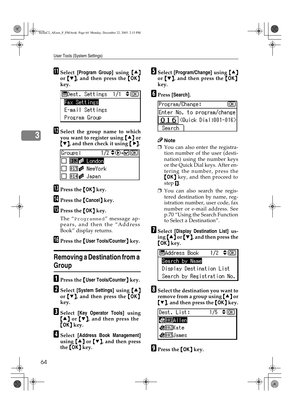 Removing a destination from a group | Dixon Aficio 1515 User Manual | Page 74 / 1171