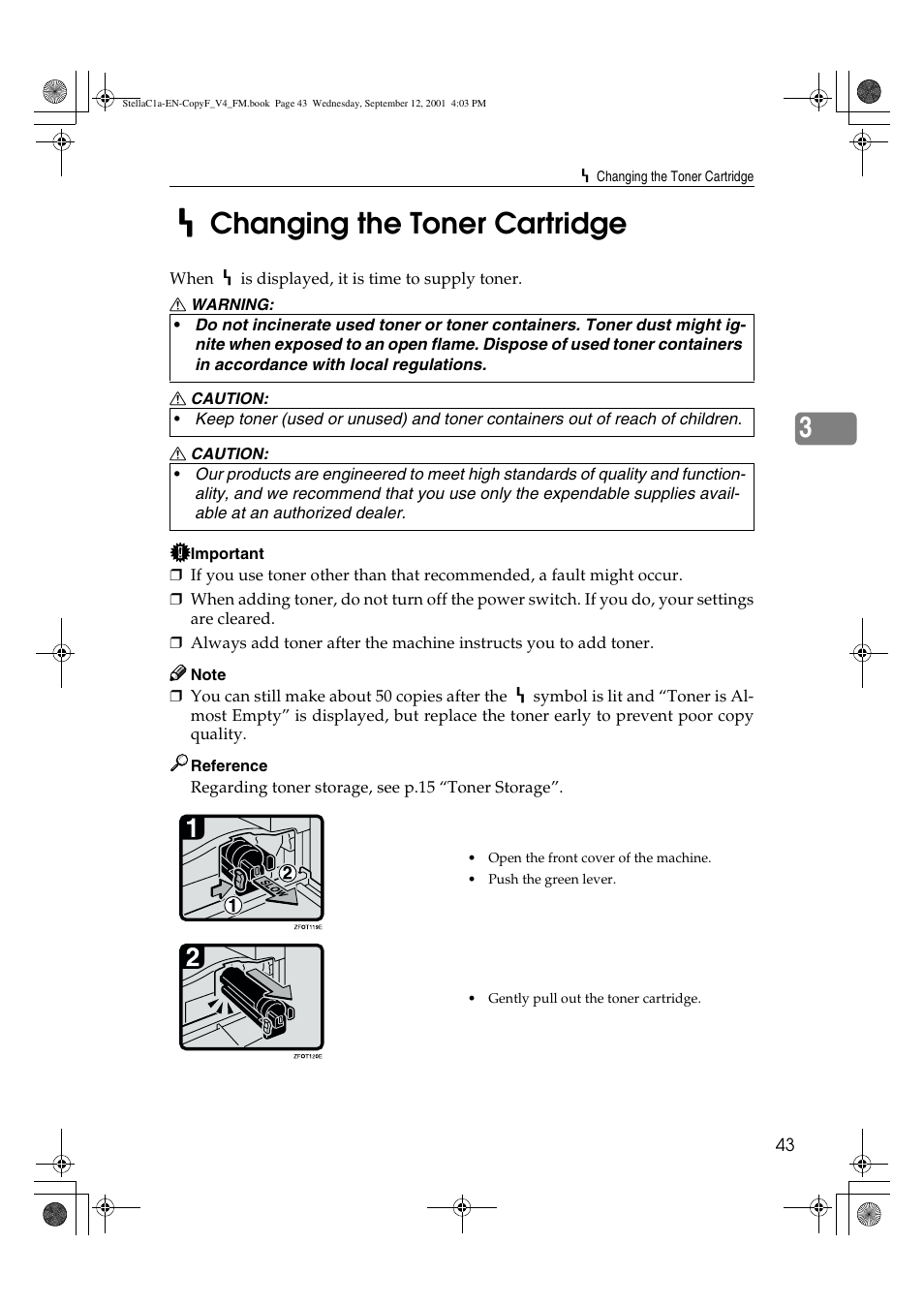 Changing the toner cartridge | Dixon Aficio 1515 User Manual | Page 779 / 1171
