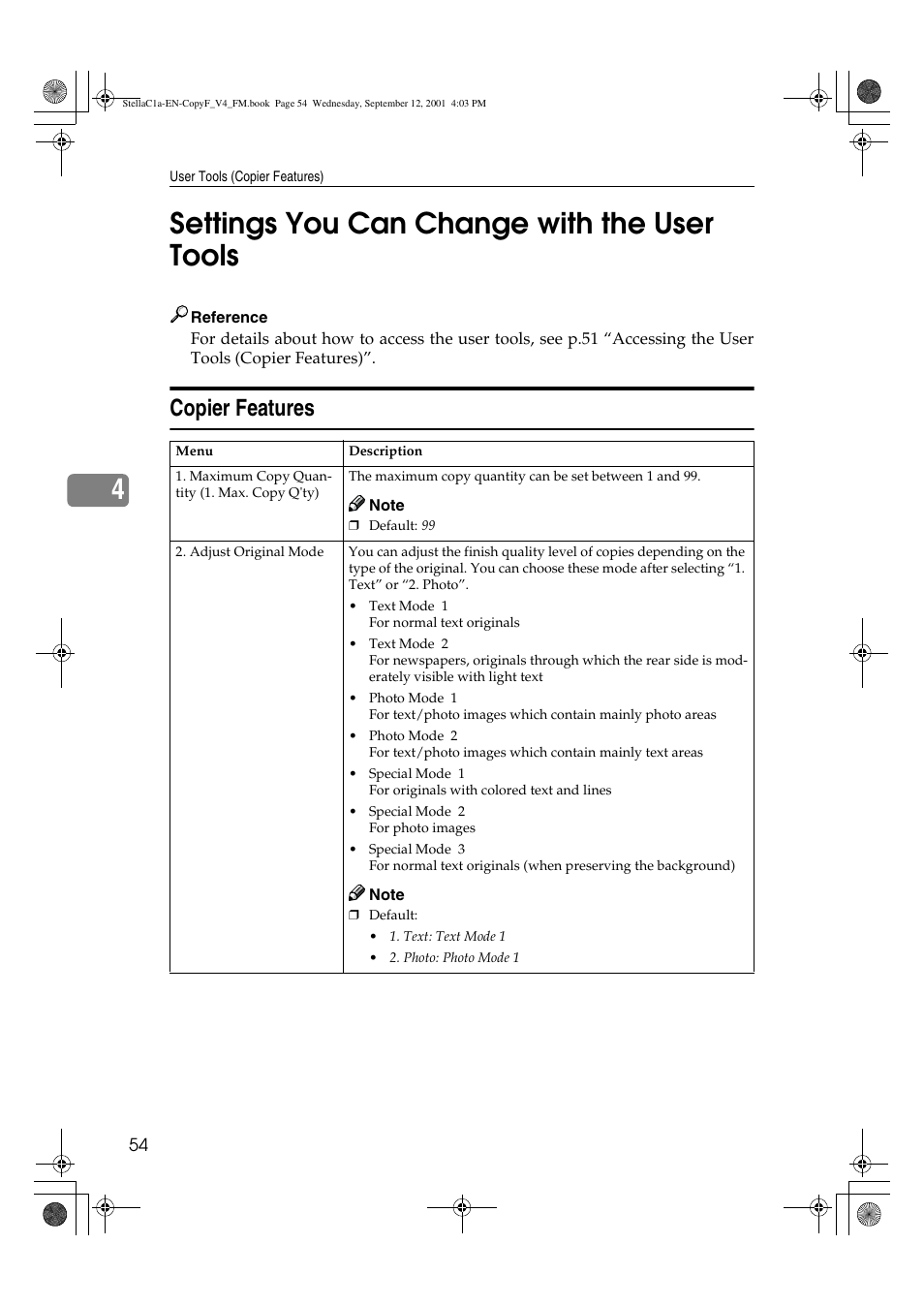 Settings you can change with the user tools, 4settings you can change with the user tools, Copier features | Dixon Aficio 1515 User Manual | Page 790 / 1171