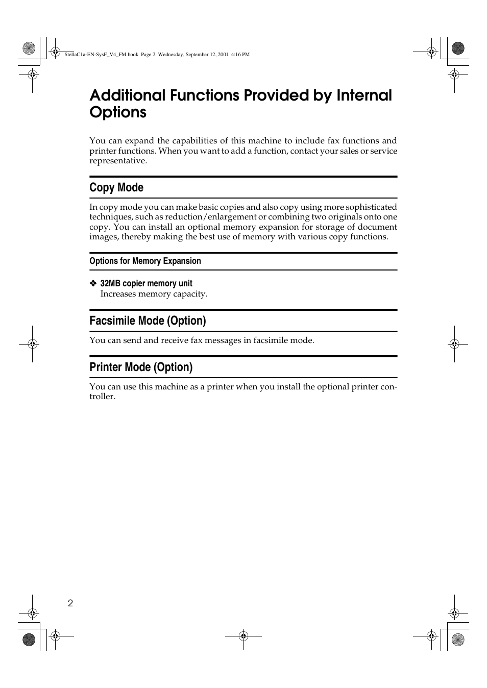 Additional functions provided by internal options, Copy mode, Facsimile mode (option) | Printer mode (option) | Dixon Aficio 1515 User Manual | Page 816 / 1171