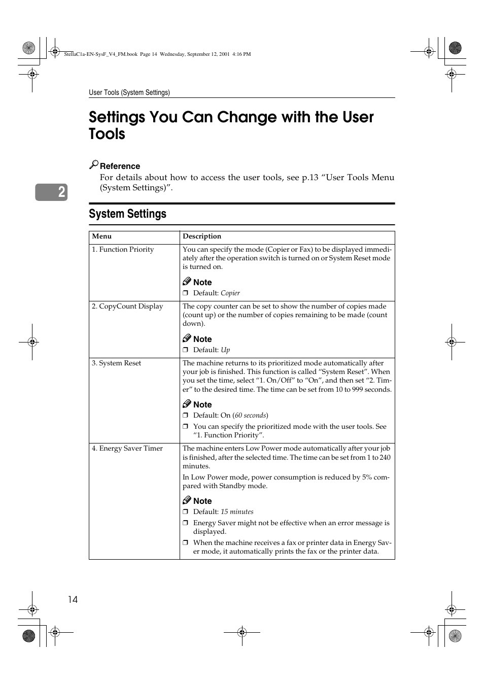 Settings you can change with the user tools, 2settings you can change with the user tools, System settings | Dixon Aficio 1515 User Manual | Page 828 / 1171