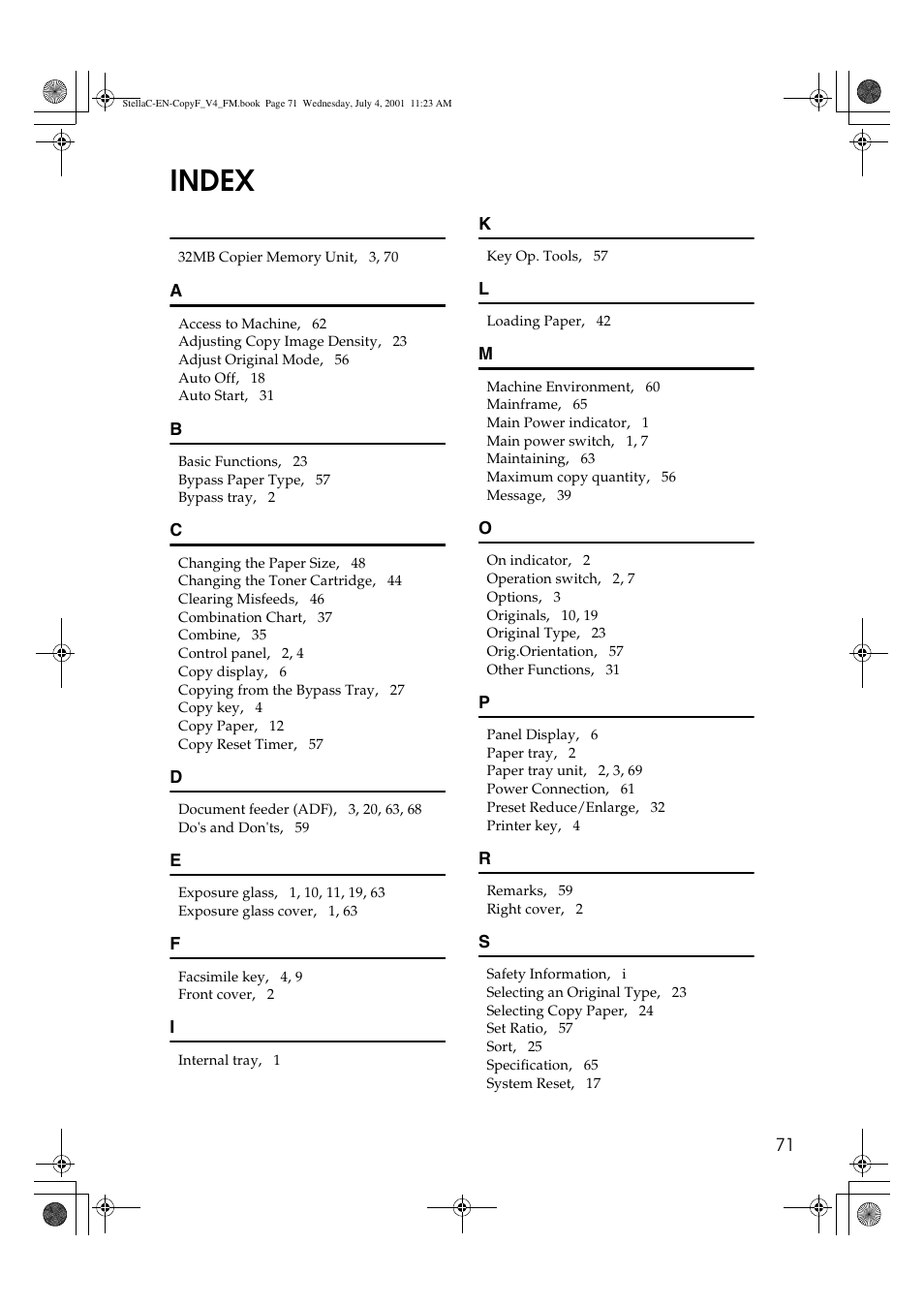 Index | Dixon Aficio 1515 User Manual | Page 913 / 1171