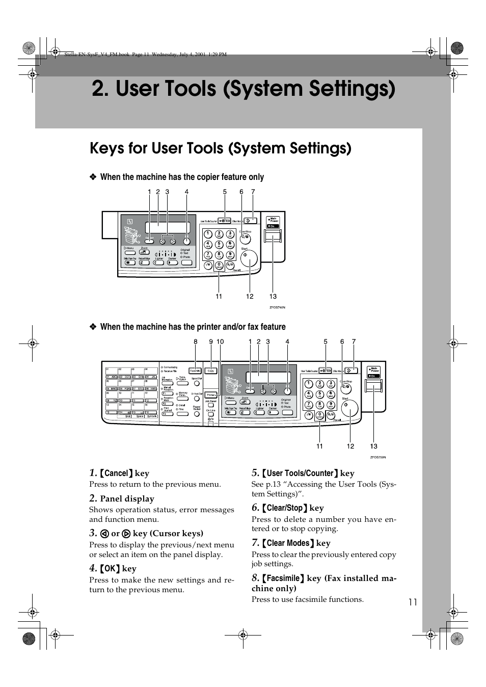 User tools (system settings), Keys for user tools (system settings) | Dixon Aficio 1515 User Manual | Page 933 / 1171