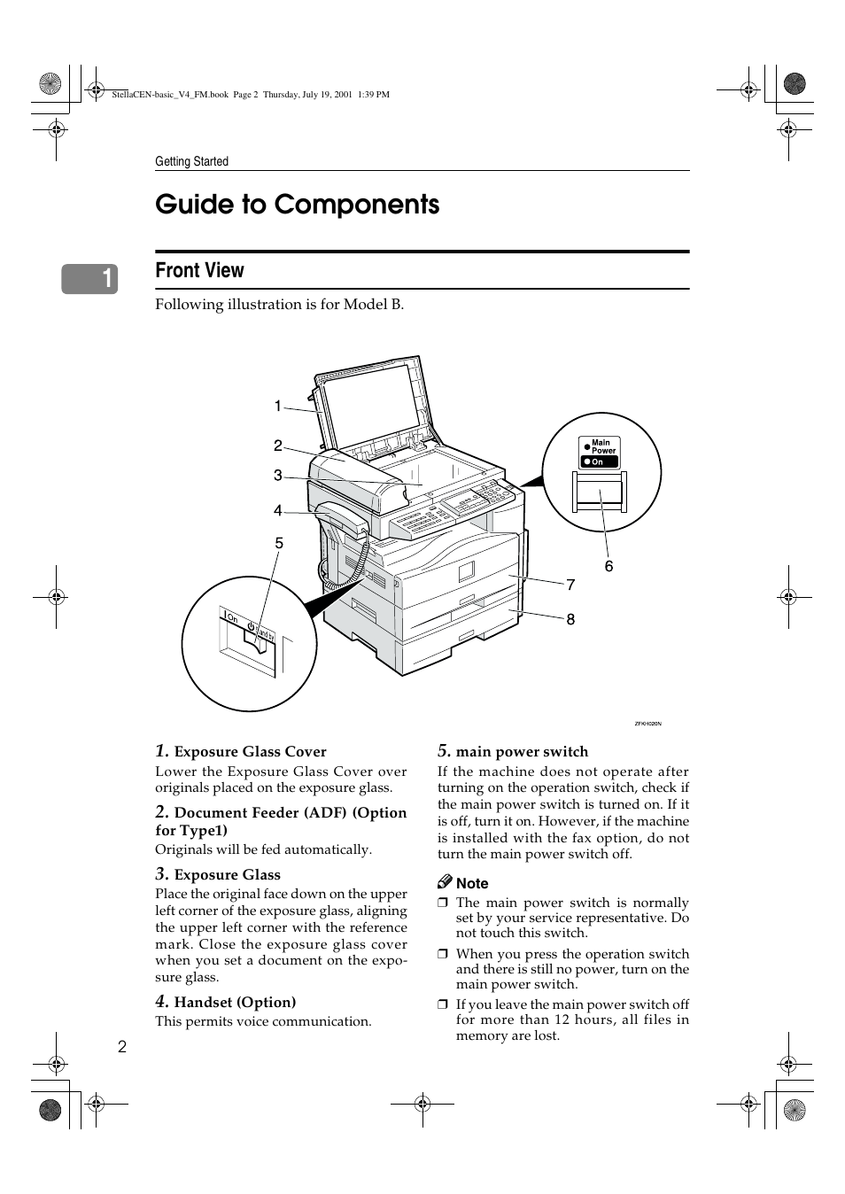 Guide to components, 1guide to components, Front view | Dixon Aficio 1515 User Manual | Page 953 / 1171