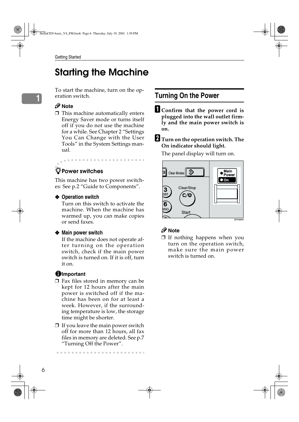 Starting the machine, 1starting the machine, Turning on the power | Dixon Aficio 1515 User Manual | Page 957 / 1171