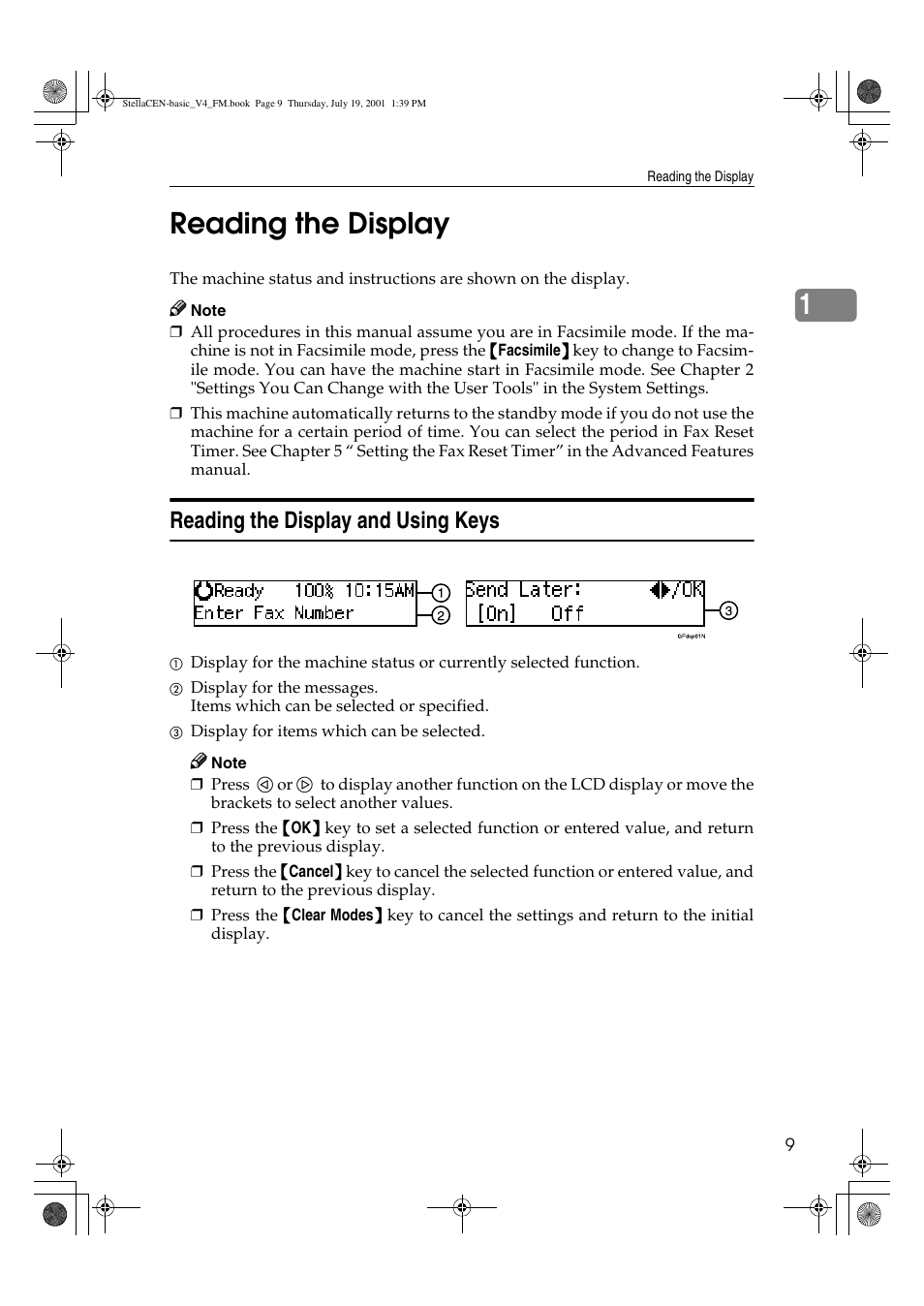 Reading the display, 1reading the display, Reading the display and using keys | Dixon Aficio 1515 User Manual | Page 960 / 1171