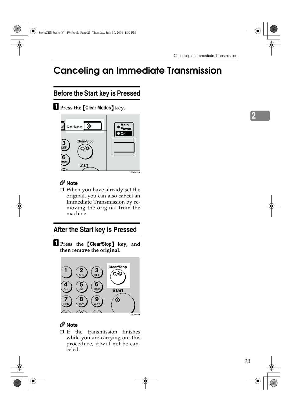 Canceling an immediate transmission, 2canceling an immediate transmission, Before the start key is pressed | After the start key is pressed | Dixon Aficio 1515 User Manual | Page 974 / 1171