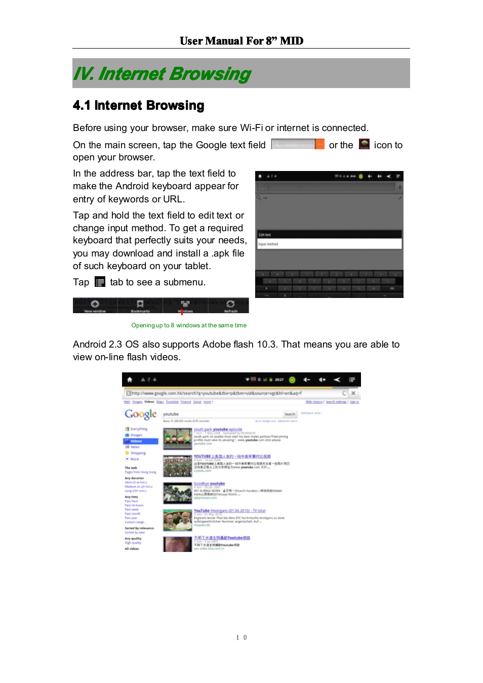 Iv.internetbrowsing, 1internetbrowsing, Iv. internet browsing | 1 internet browsing | Curtis LT8029 User Manual | Page 10 / 19