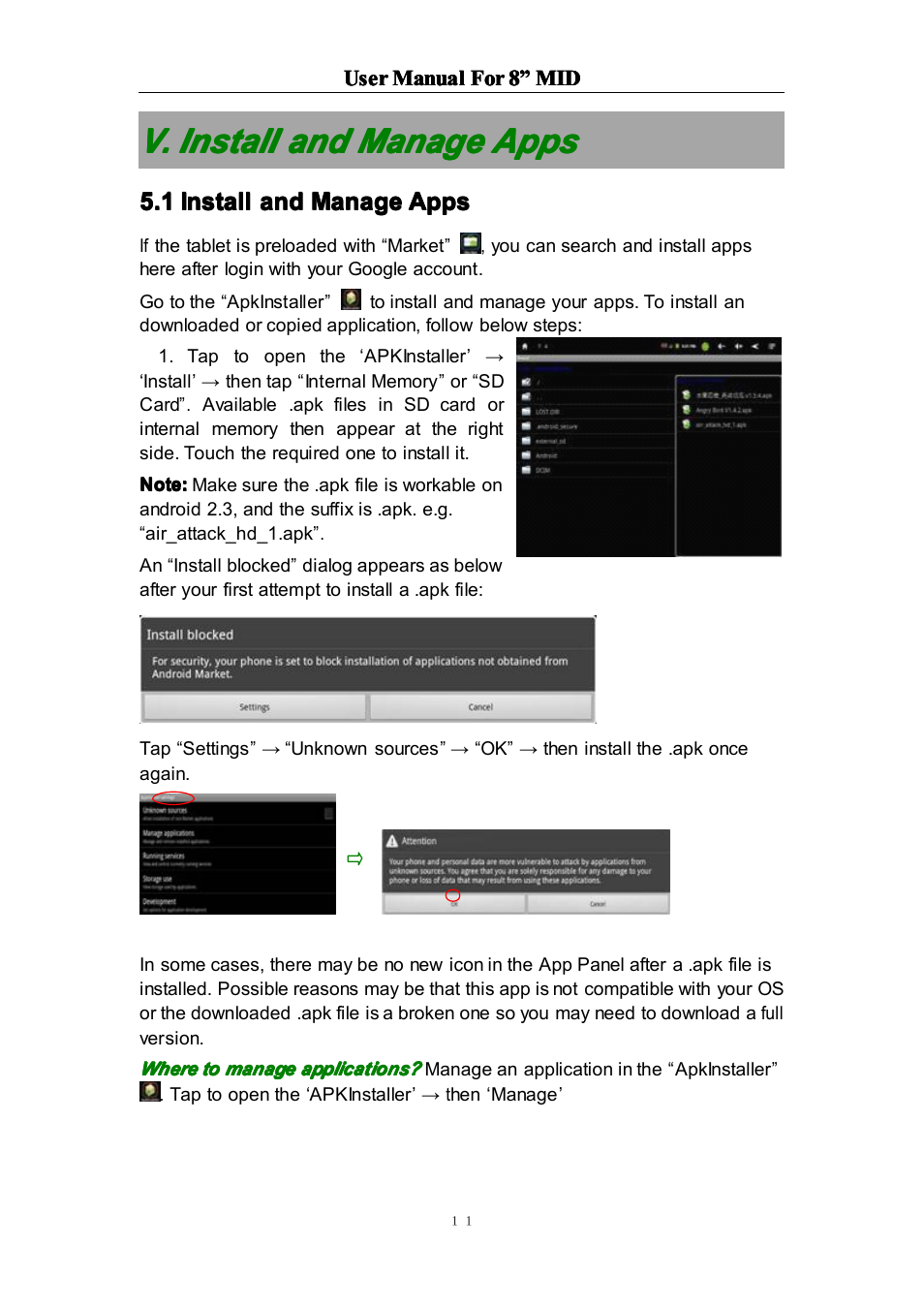V.installandmanageapps, 1installandmanageapps, V. install and manage apps | 1 install and manage apps | Curtis LT8029 User Manual | Page 11 / 19