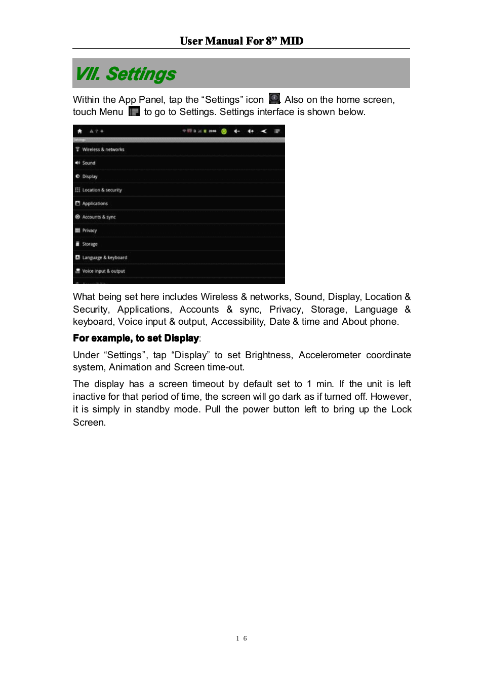 Vii.settings, Vii. settings, Vii. vii. settings settings settings settings | Curtis LT8029 User Manual | Page 16 / 19