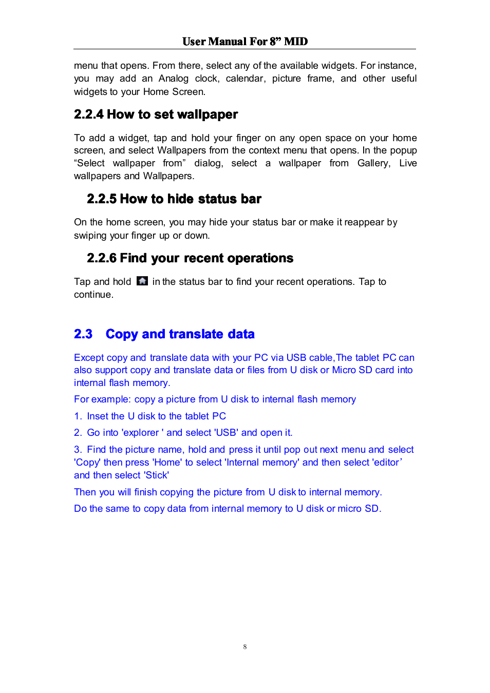 4howtosetwallpaper, 5howtohidestatusbar, 6findyourrecentoperations | Curtis LT8029 User Manual | Page 8 / 19