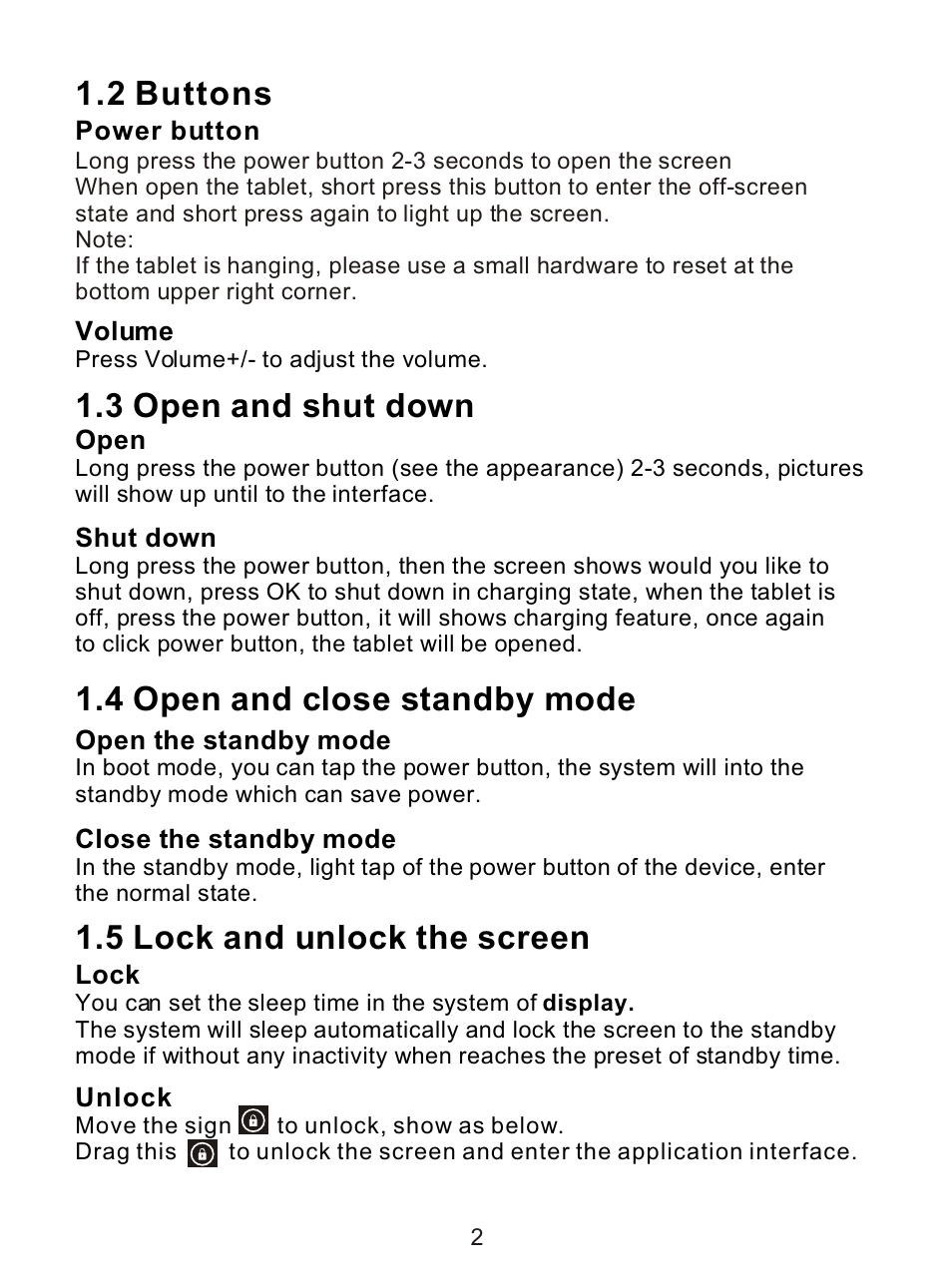 Ò³ãæ 6, 2 buttons, 3 open and shut down | 4 open and close standby mode, 5 lock and unlock the screen | Curtis LT7033D User Manual | Page 6 / 16