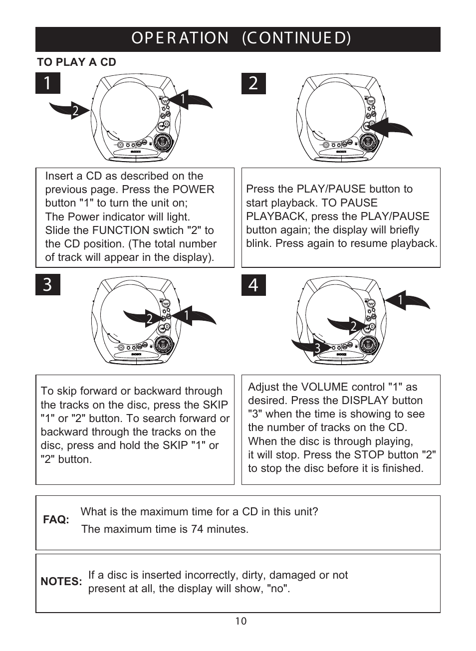 Op e r ation (c ontinue d) | Curtis CR3988 User Manual | Page 11 / 20