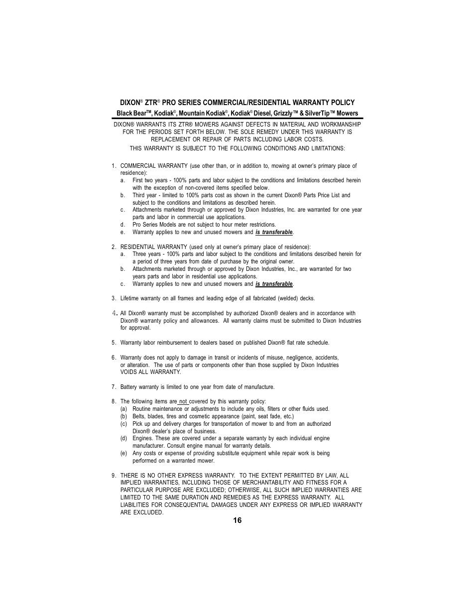 Dixon Kodiak Diesel 18626-106 User Manual | Page 16 / 52