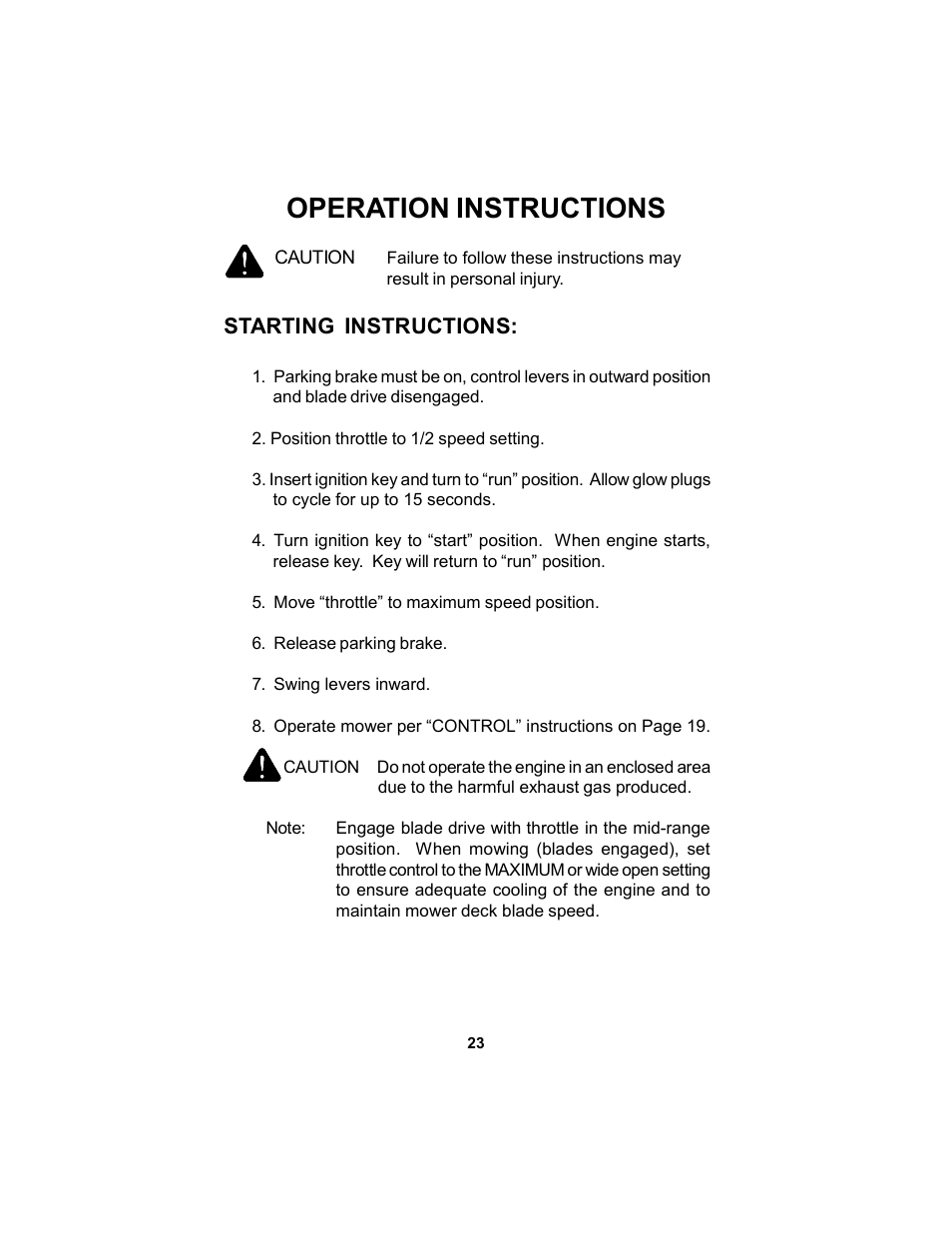 Operation instructions | Dixon Kodiak Diesel 18626-106 User Manual | Page 23 / 52