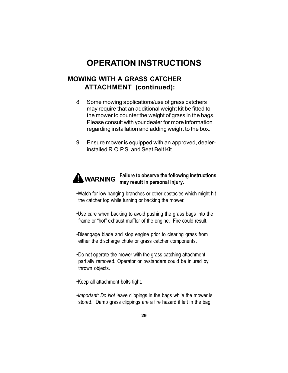 Operation instructions | Dixon Kodiak Diesel 18626-106 User Manual | Page 29 / 52