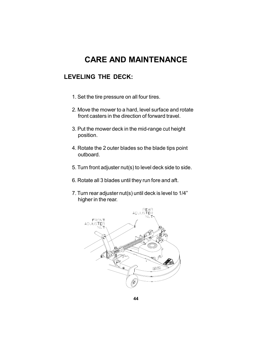 Care and maintenance | Dixon Kodiak Diesel 18626-106 User Manual | Page 44 / 52