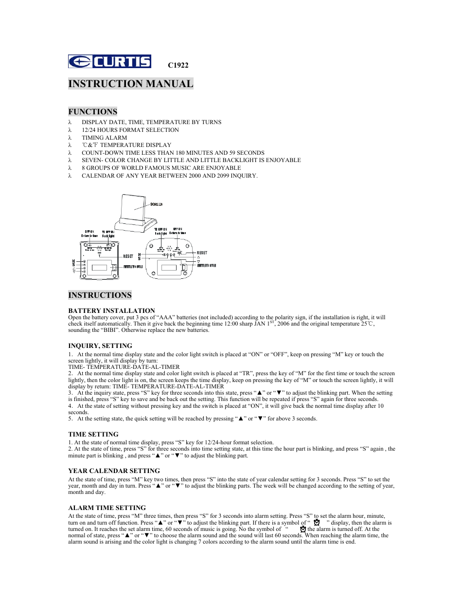 Curtis C1922 User Manual | 3 pages