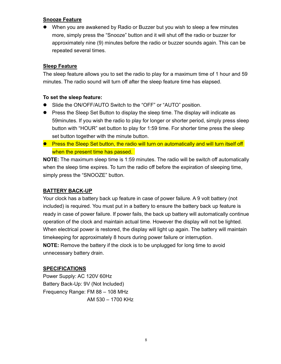 Curtis CR1252 User Manual | Page 8 / 8