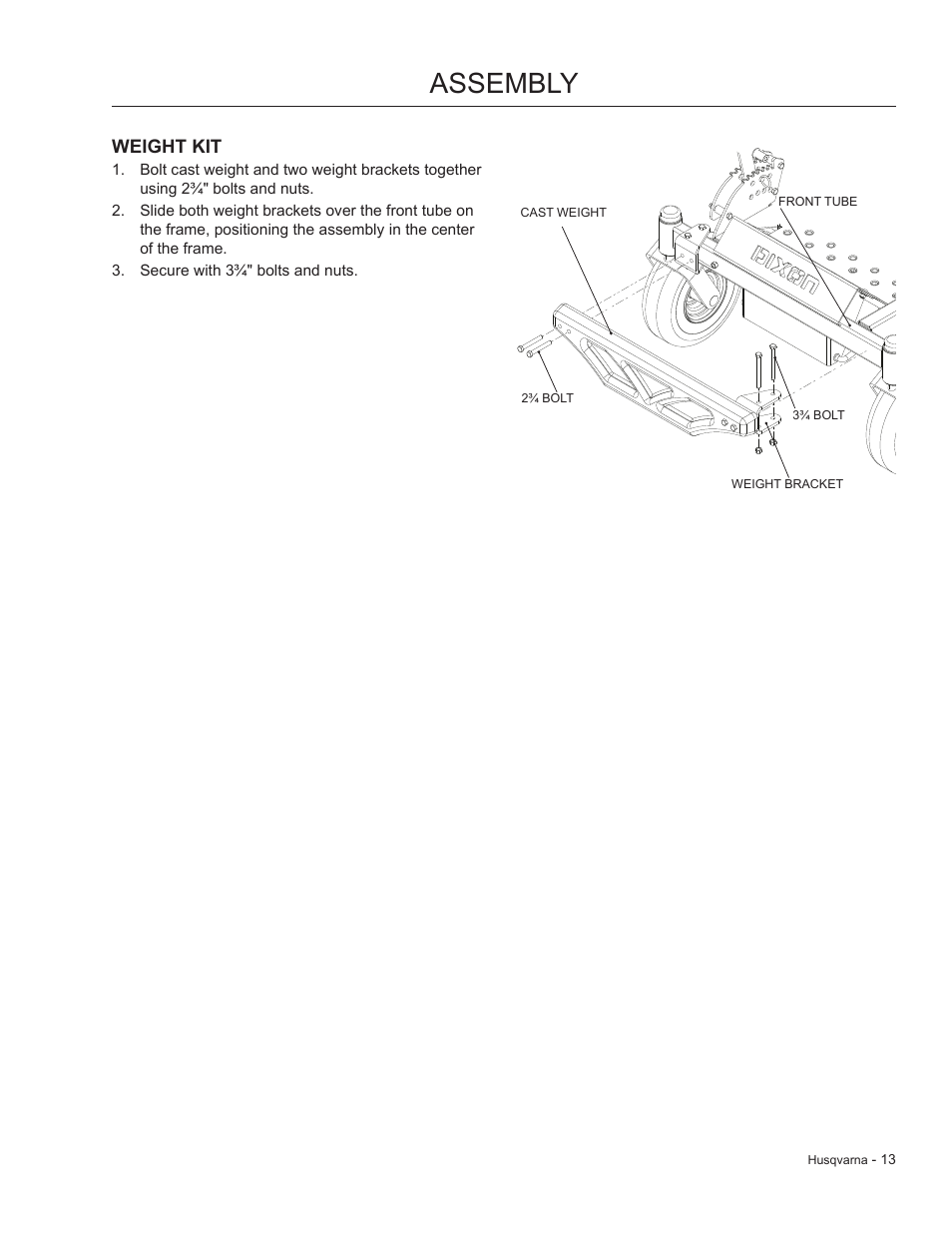 Weight kit, Assembly | Dixon 966 004901 User Manual | Page 13 / 28