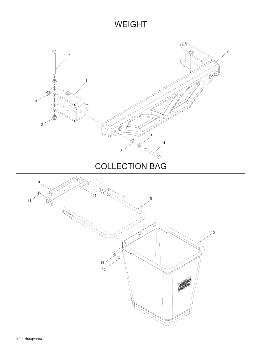 Weight, Collection bag | Dixon 966 004901 User Manual | Page 24 / 28