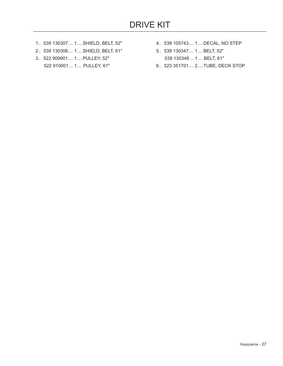 Drive kit | Dixon 966 004901 User Manual | Page 27 / 28