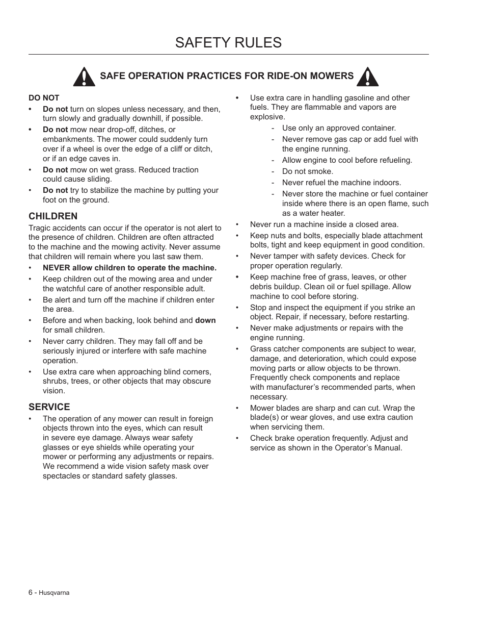 Children, Service, Safety rules | Dixon 966 004901 User Manual | Page 6 / 28