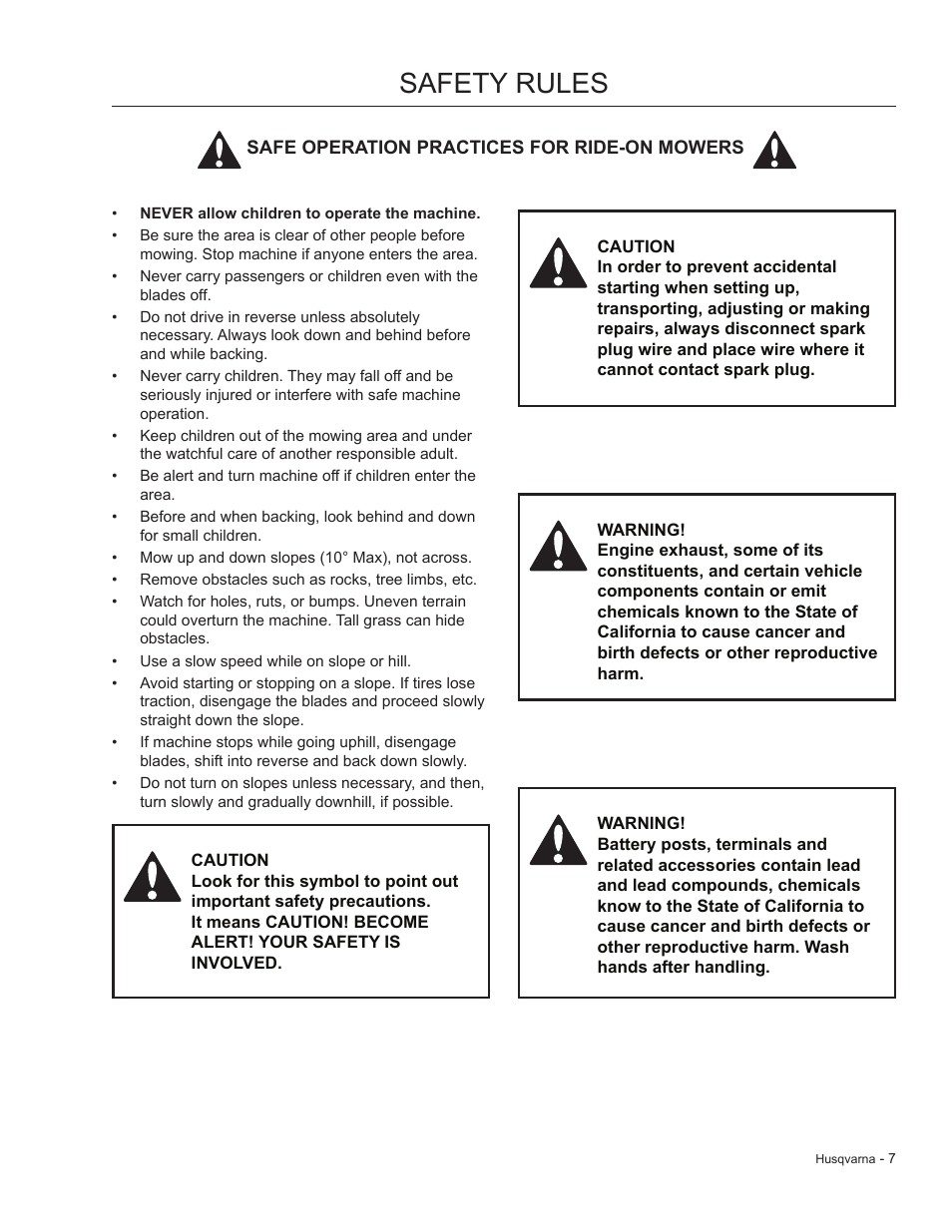 Safety rules | Dixon 966 004901 User Manual | Page 7 / 28