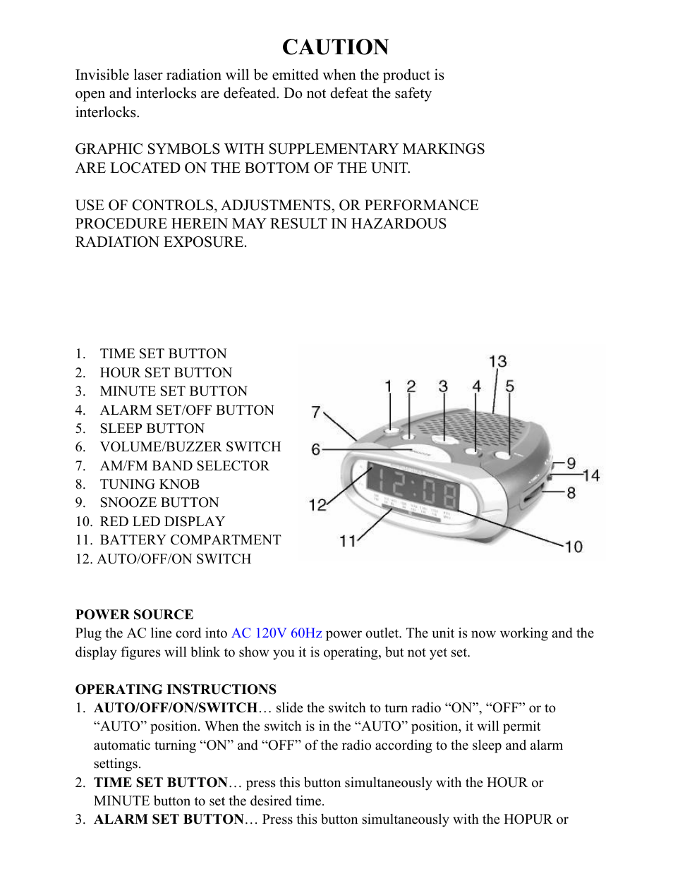 Caution | Curtis CR1276 User Manual | Page 5 / 8