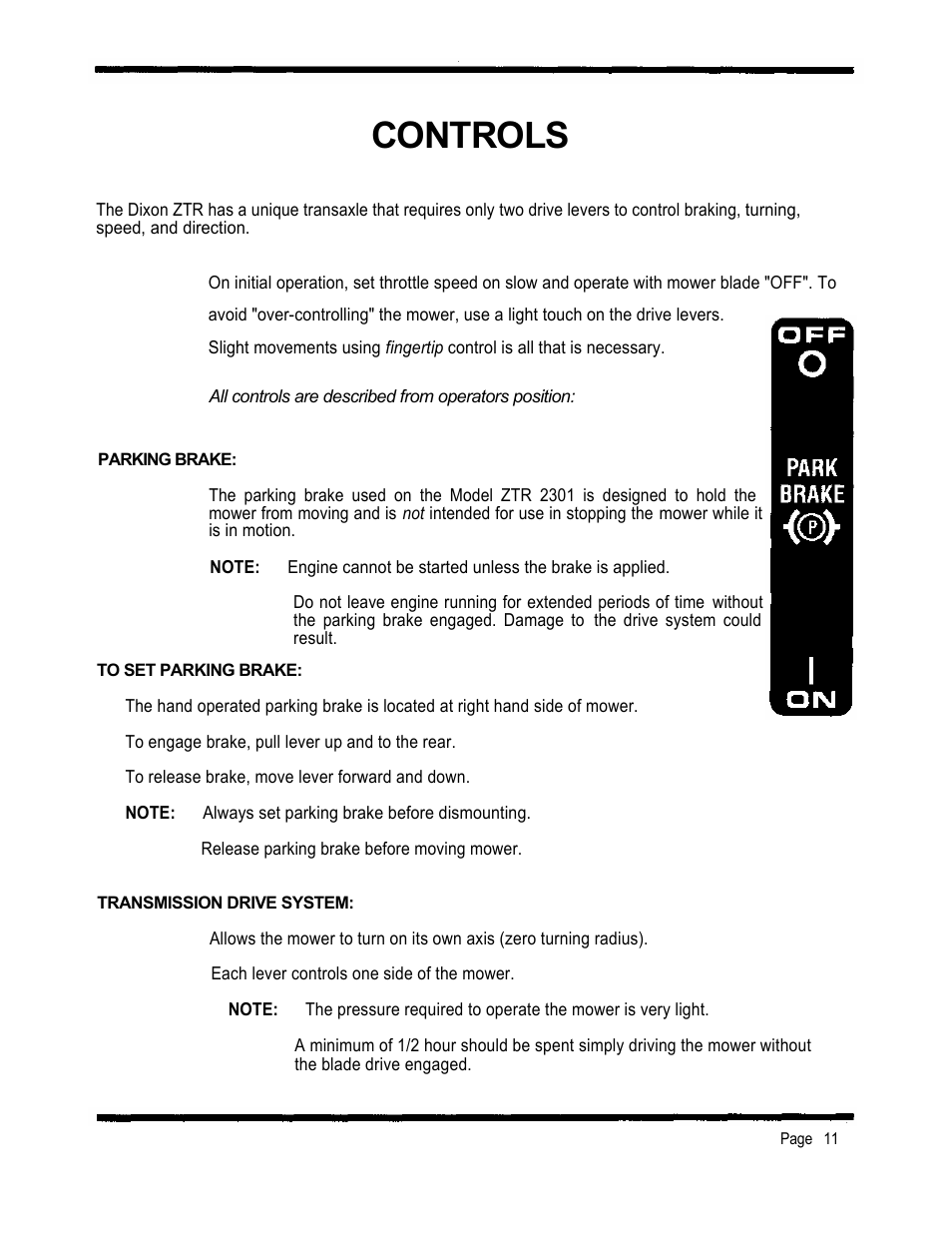 Controls | Dixon 2301 User Manual | Page 14 / 42