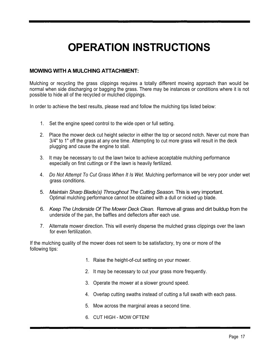 Operation instructions | Dixon 2301 User Manual | Page 20 / 42