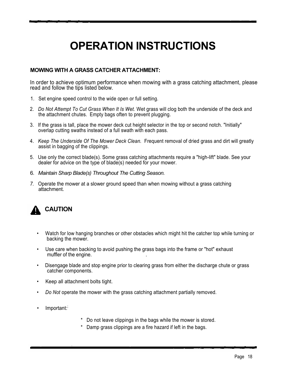 Operation instructions, Caution | Dixon 2301 User Manual | Page 21 / 42