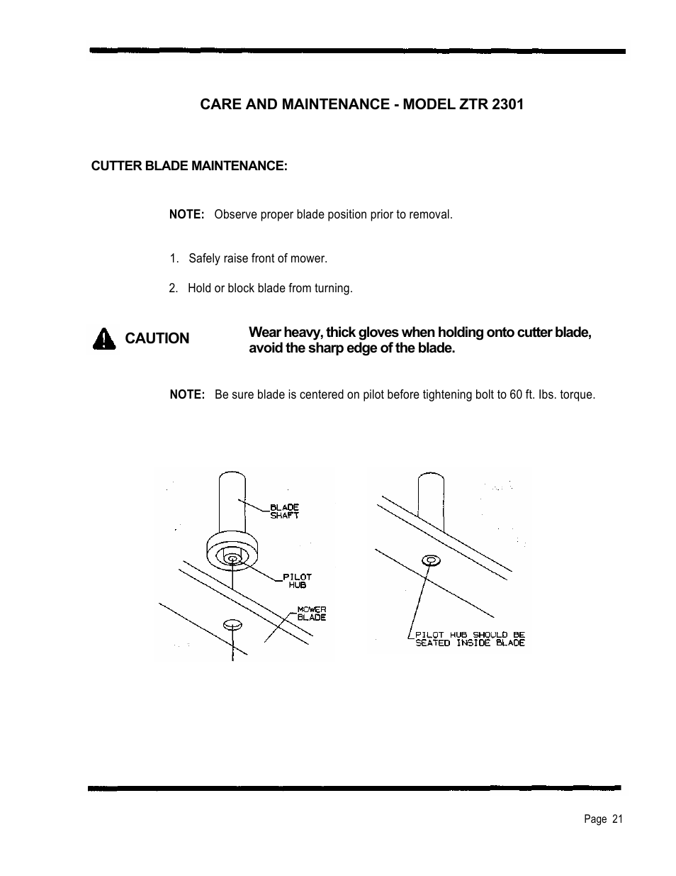 Care and maintenance - model ztr 2301, Caution | Dixon 2301 User Manual | Page 24 / 42