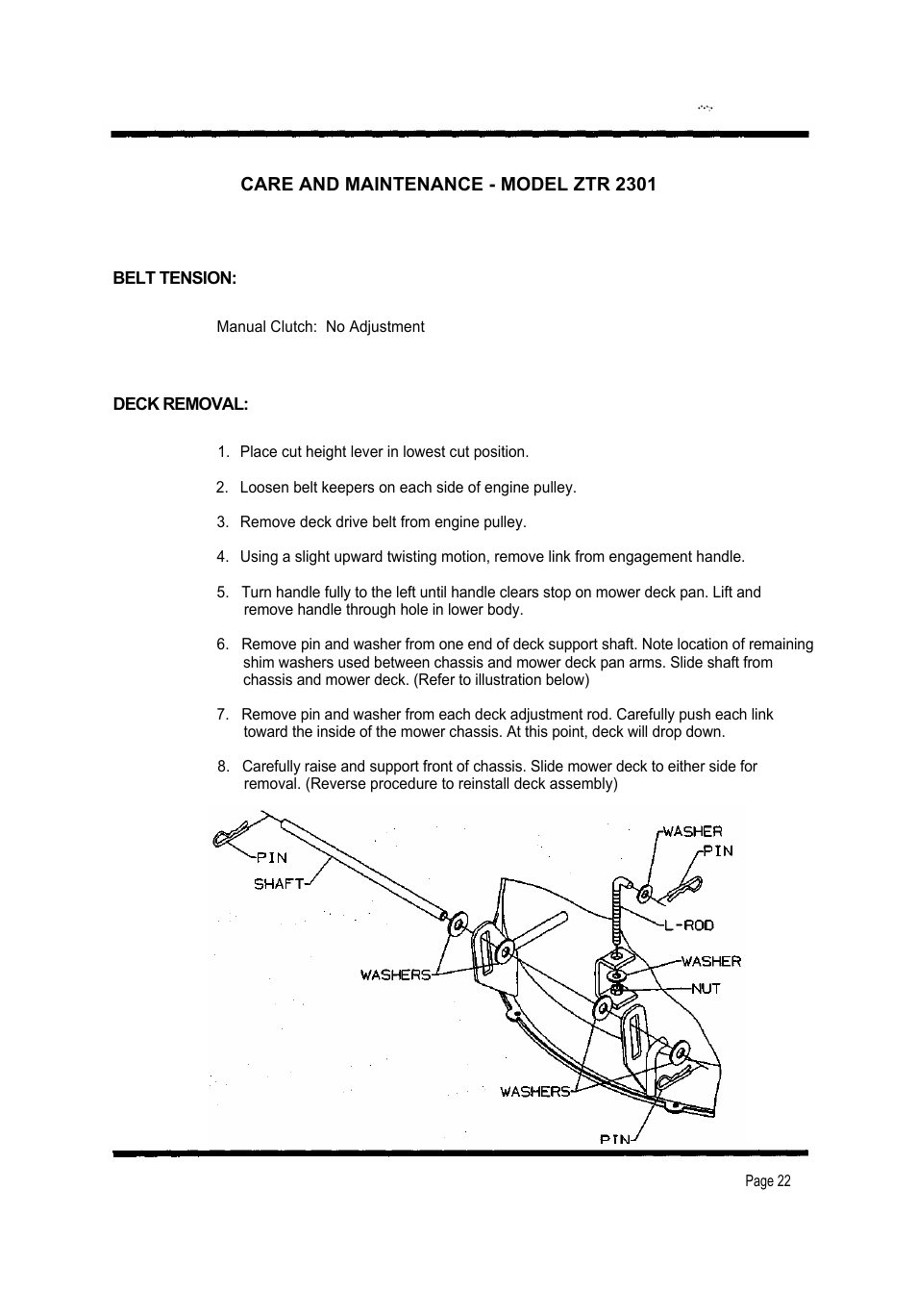 Care and maintenance - model ztr 2301 | Dixon 2301 User Manual | Page 25 / 42