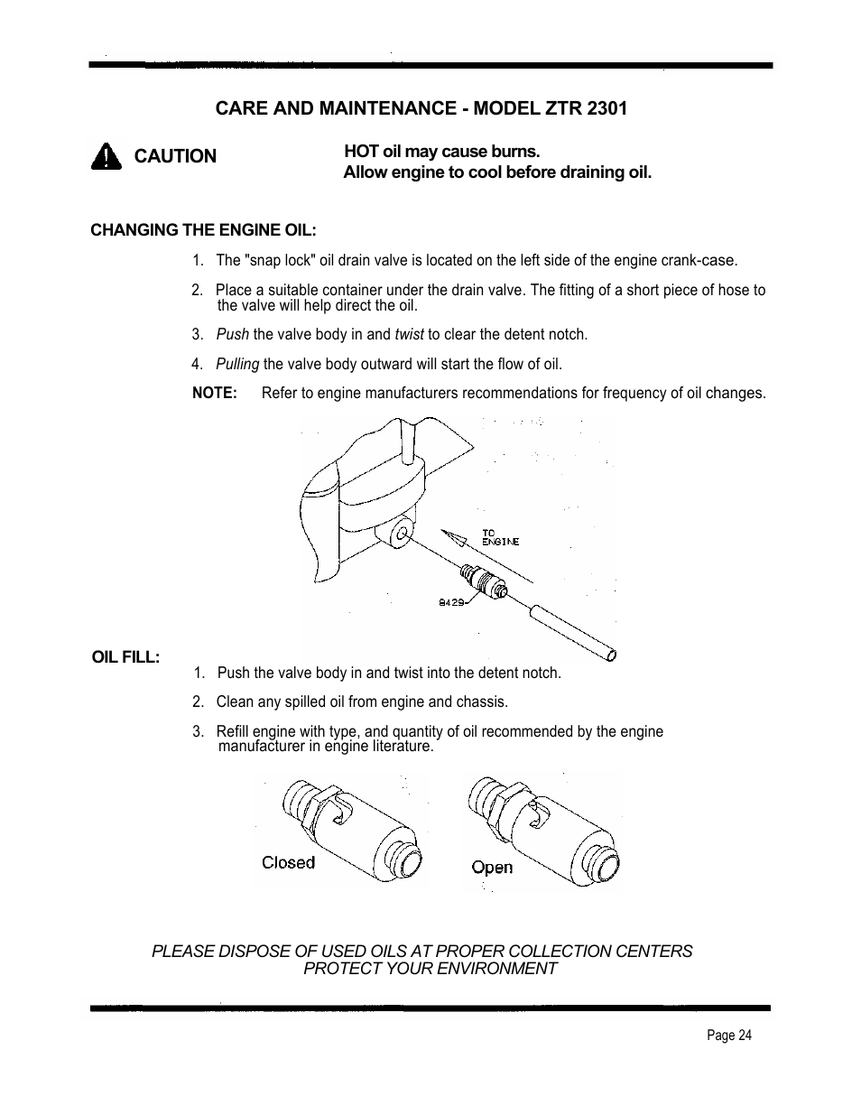 Care and maintenance - model ztr 2301, Caution | Dixon 2301 User Manual | Page 27 / 42