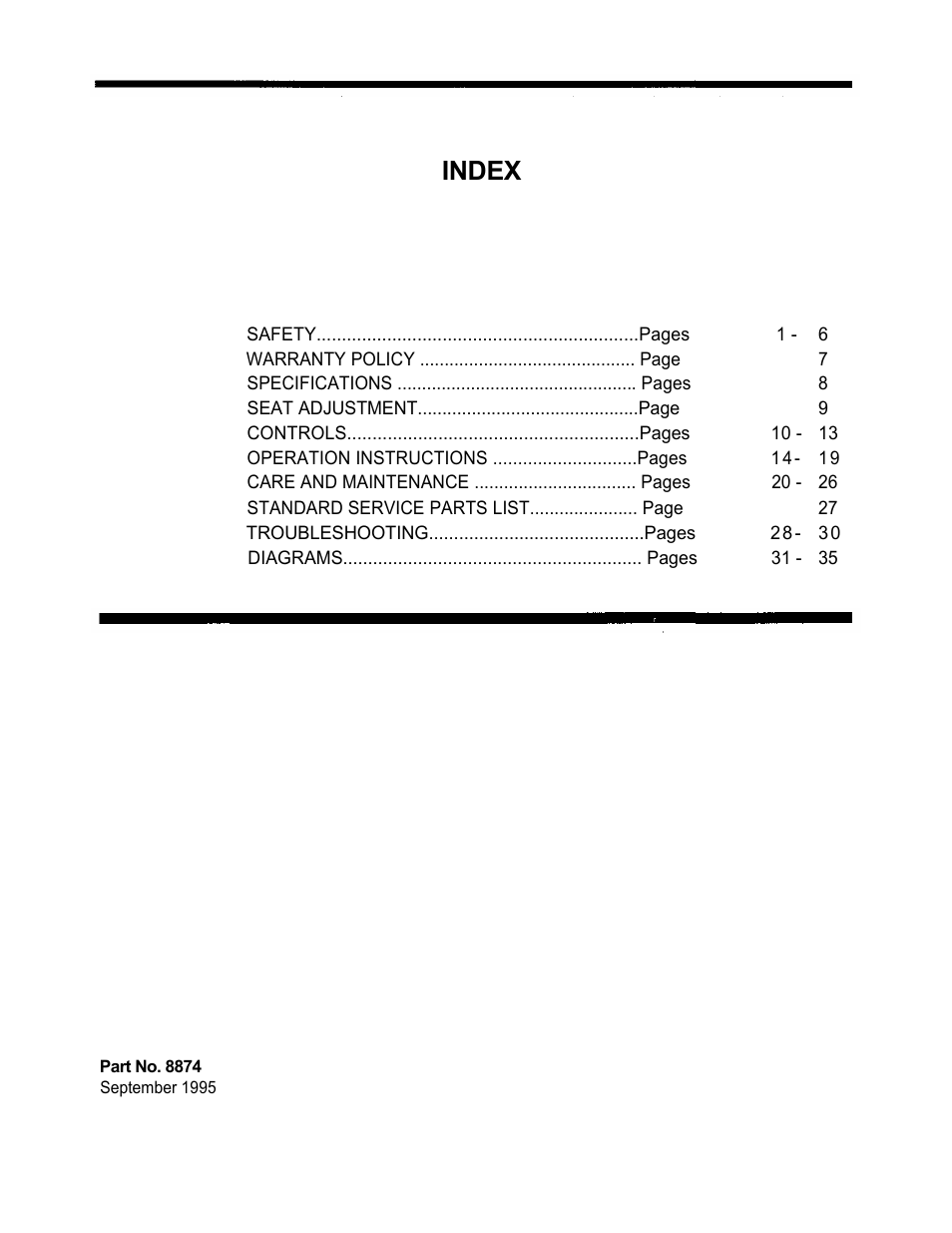 Index | Dixon 2301 User Manual | Page 3 / 42