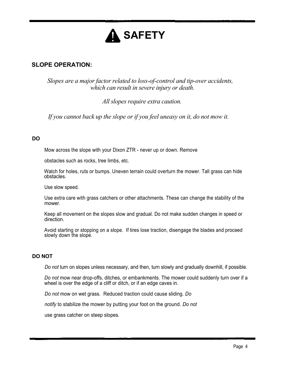 Safety | Dixon 2301 User Manual | Page 7 / 42