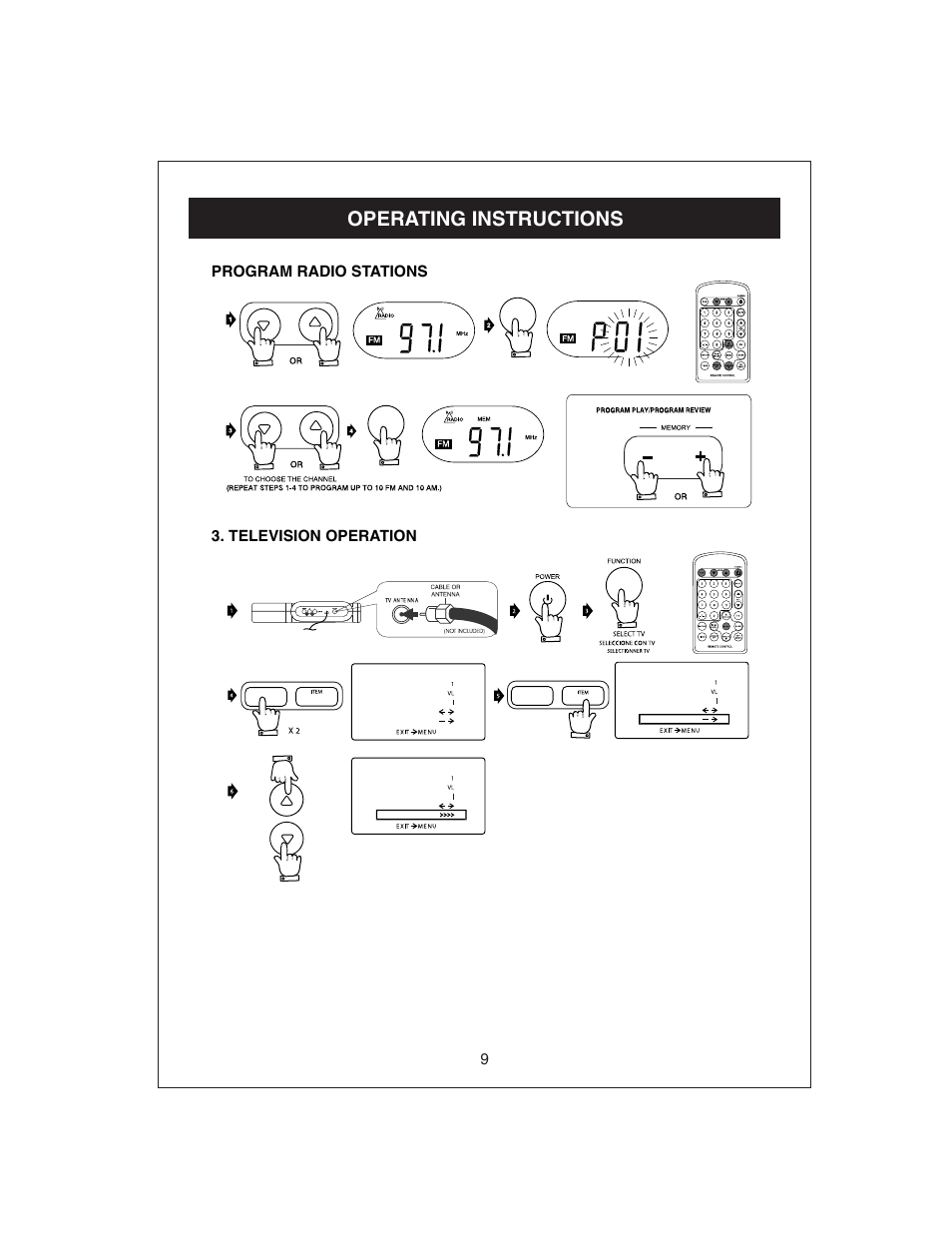 Operating instructions, Program radio stations 3. television operation | Curtis KCR2611UK User Manual | Page 10 / 15