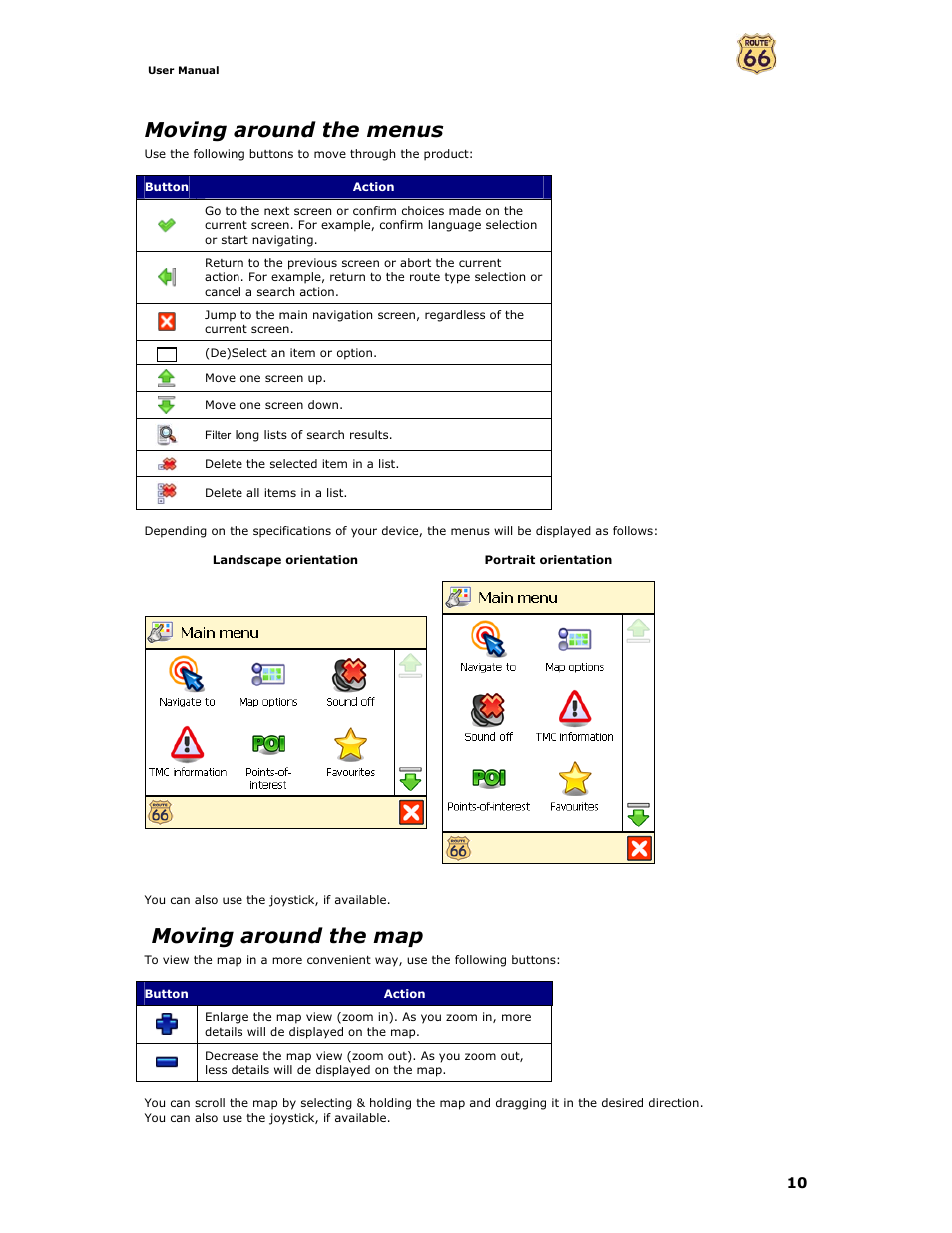 Moving around the menus, Moving around the map | Curtis GPD359 User Manual | Page 10 / 71