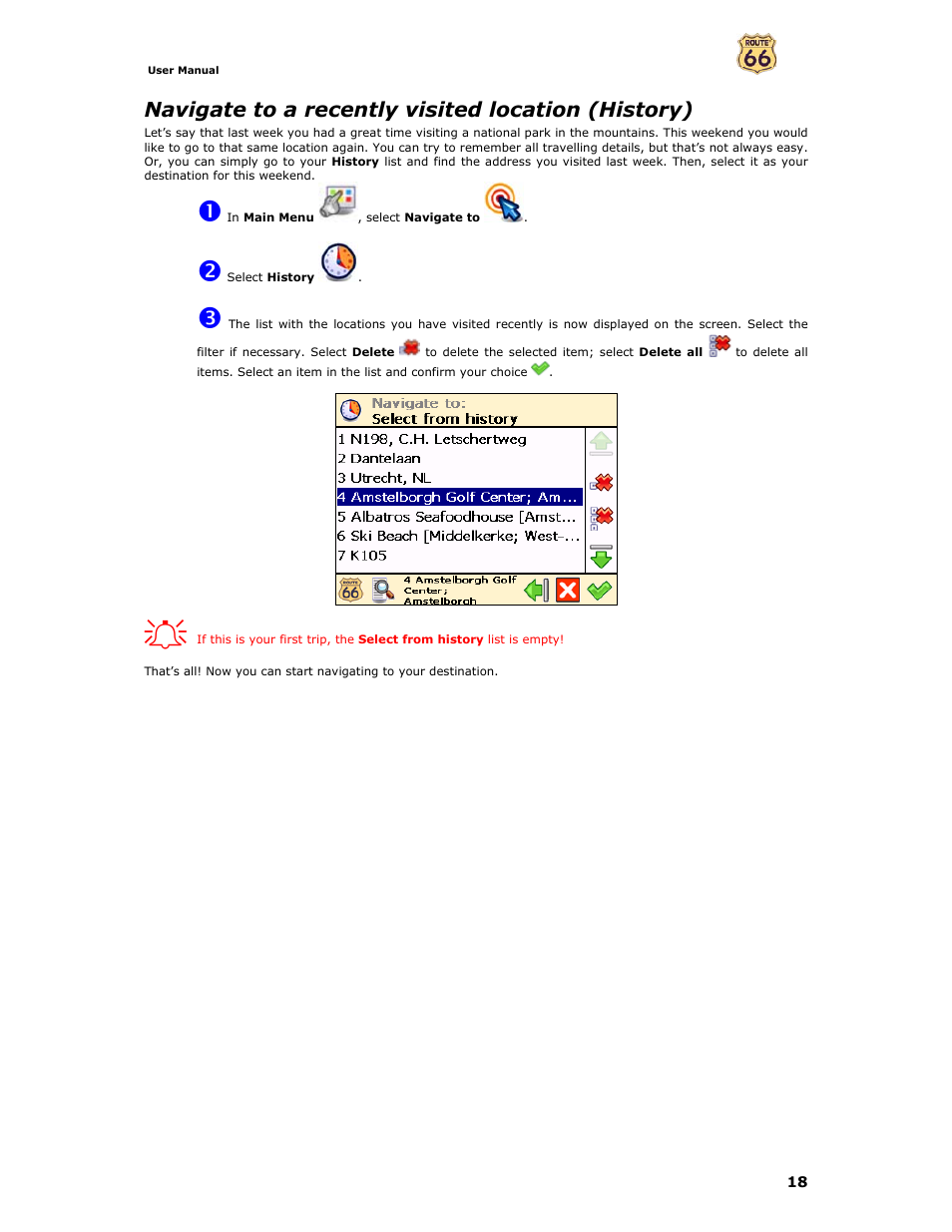 Navigate to a recently visited location (history) | Curtis GPD359 User Manual | Page 18 / 71