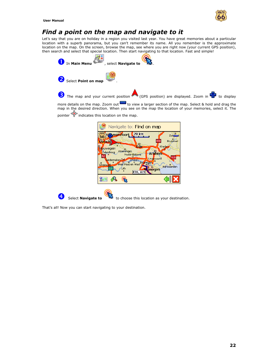 Find a point on the map and navigate to it | Curtis GPD359 User Manual | Page 22 / 71